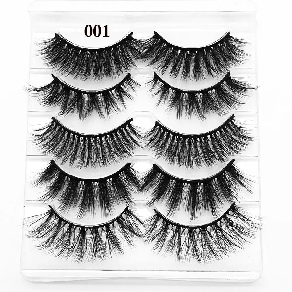 SKONHED 5 Pairs Woman Natural Long Volume Handmade False Eyelashes Eye Lash Extension 3D Mink Hair Crisscross