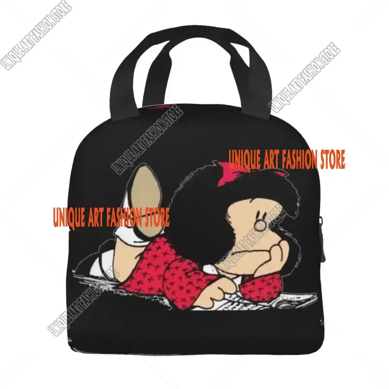 Mafalda Insulated Lunch Bags for Women Argentine Cartoon Quino Comic Portable Cooler Thermal Food Lunch Box Kids School Children