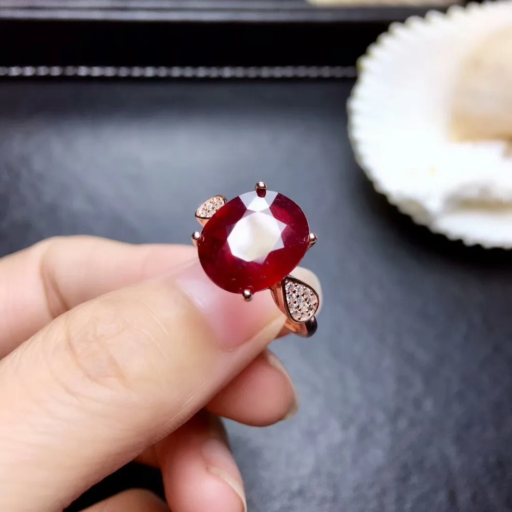 MeiBaPJ Natural New 10*12mm Burning Pigeon Blood Ruby Gemstone Fashion Ring for Women Real 925 Sterling Silver Fine Jewelry