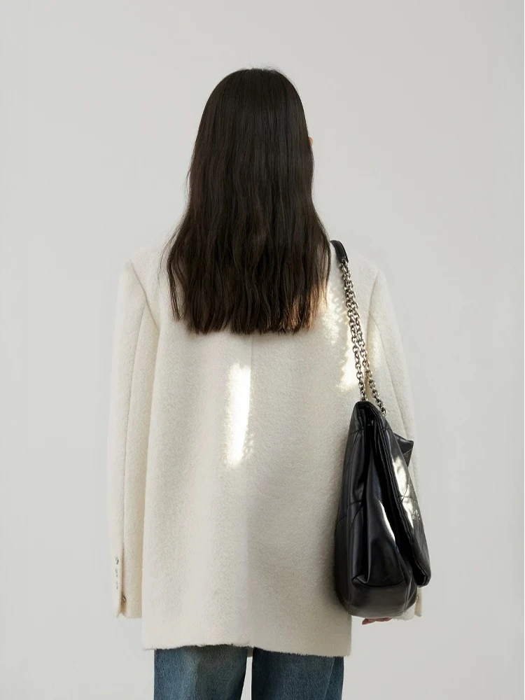 CHIC VEN Fashion Women Woolen Blazers Korean White Lapel Loose Office Ladies Coats Female Clothes Autumn Winter New 2026