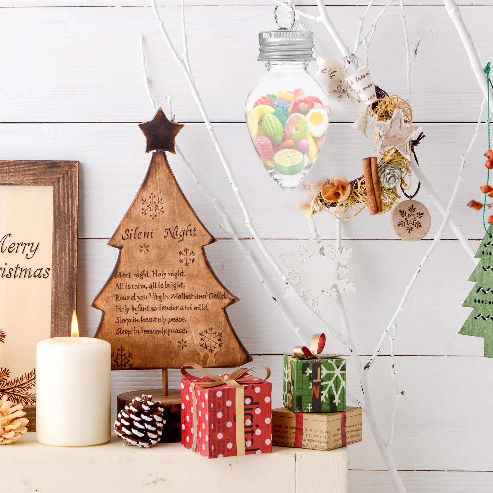 Adorno colgante de piezas para decoración de botellas de Navidad, cajas de dulces de agua transparente para niñas, 820x500x500cm, vacía para mascotas, 10 unidades