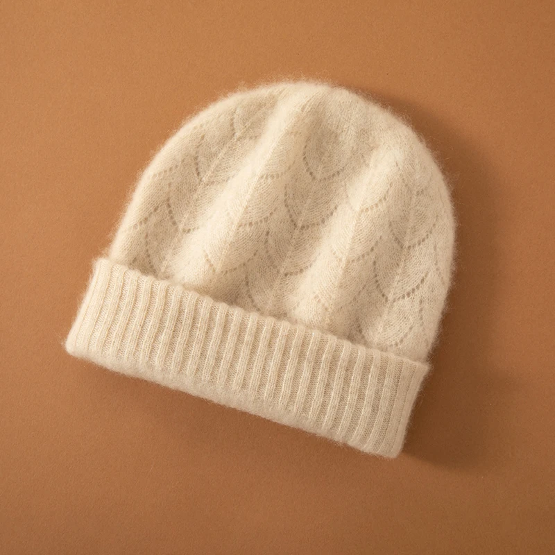 100% Wysokiej Jakości Kaszmirowe Czapki Dzianinowe Zimowe Czapki Outdoorowe Ciepłe Czapki Damskie Modne Dwuwarstwowe Wiatroodporne Czapki typu Beanie dla Kobiet