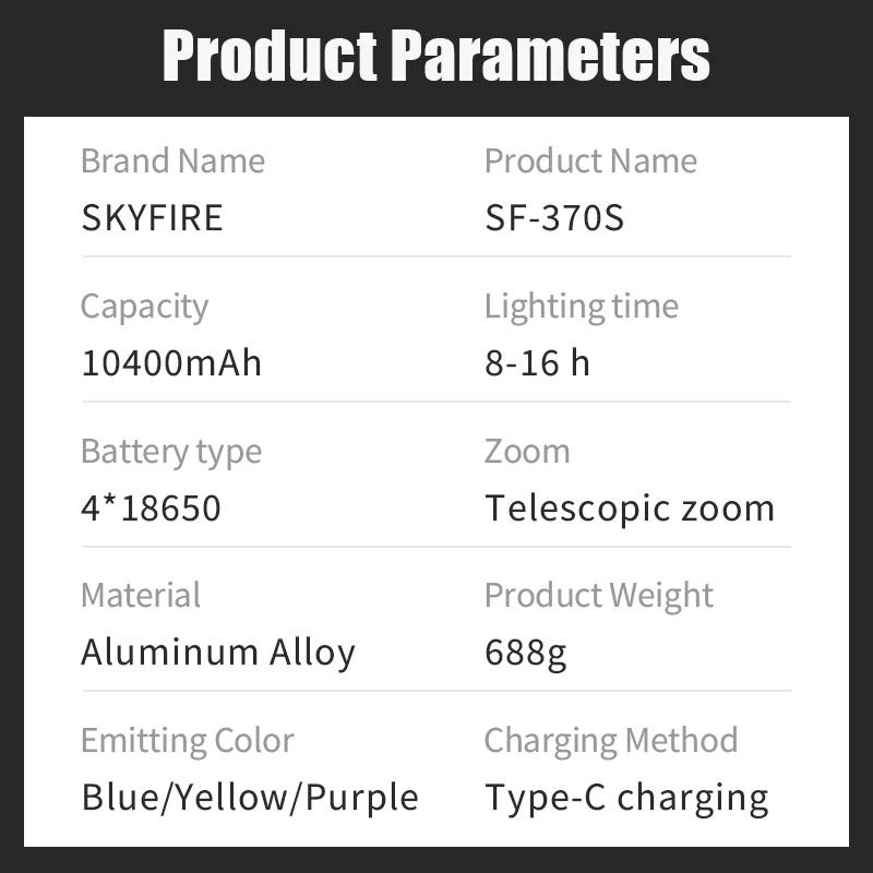 Imagem -02 - Skyfire Noite Lâmpada de Pesca Recarregável ao ar Livre Usb Tipo-c de Carregamento Super Brilhante Zoomable Lanterna Acampamento ao ar Livre Sf-dyd370s