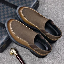 Designer Loafers Men New Cow Suede Casual Leather Shoes with Soft Soles Trendy and Versatile Men's Shoes Genuine Leather