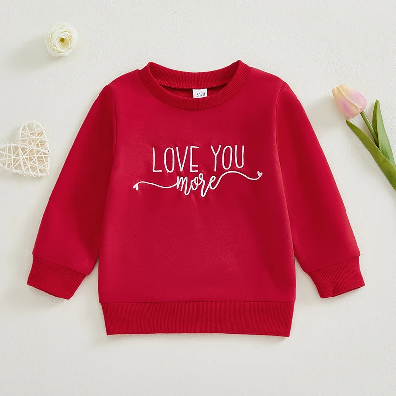 Peuter Valentijnsdag Sweatshirt Letter Hart Lange mouw Ronde hals Casual tops voor babyjongens Meisjes