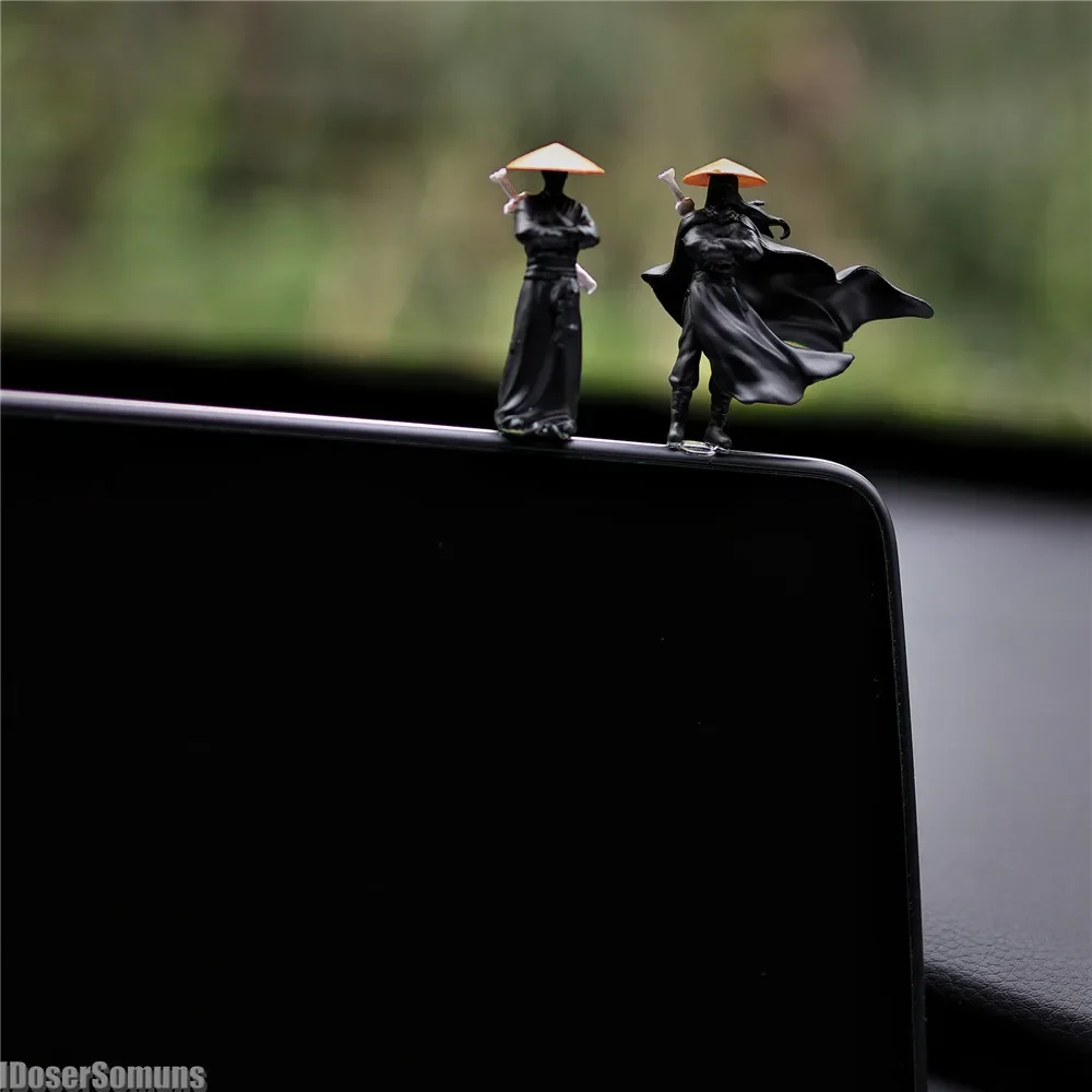 5cm Cool Chinese Kung Fu Swordsman Miniatures Car Interior Doll Knight Computer Screen Desktop Ornaments Mini Landscape Figurine