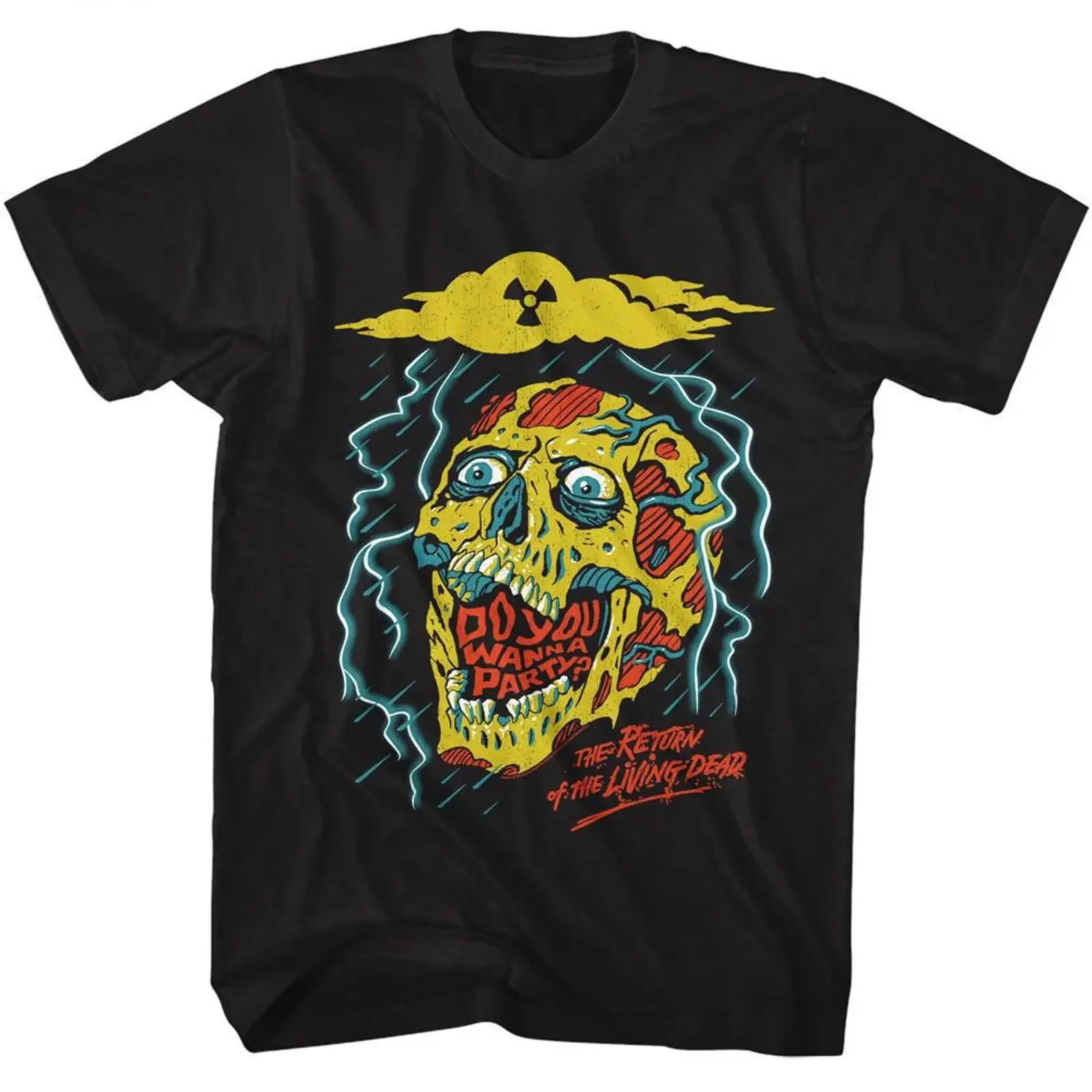 The Return Of Living Dead Do You Wanna Party Schwarzes T-Shirt im Vintage-Stil, gewaschen, dehnbar, weich, Designerkleidung, Streetwear, stilvoll