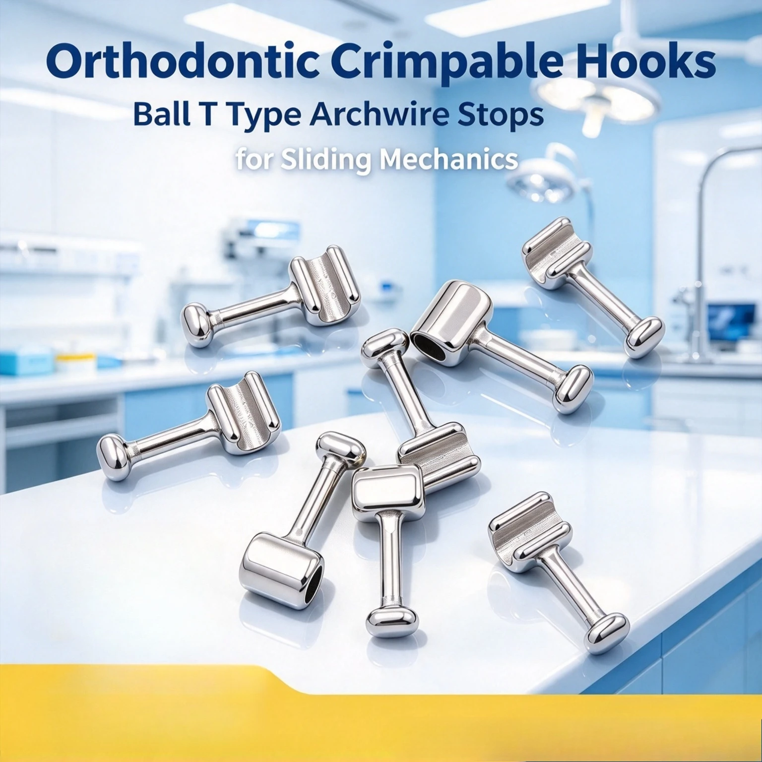 AZDENT Dental Orthodontic Crimpable Hooks Ball T Type Archwire Stops Bracket Locks for Sliding Mechanics L/R Kit Stainless Steel