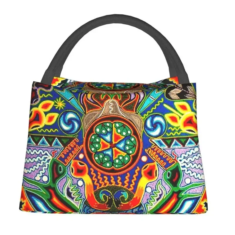 Huichol Traditional Native Insulated Lunch Bags for Women Shamanic Ceremony Folk Art Resuable Thermal Cooler Food Lunch Box