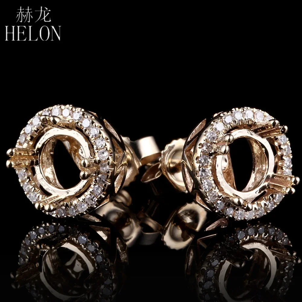 HELON 5-6.75mm Round Semi Mount Engagement Stud Earring Solid 18k 14k 10K Yellow Gold Diamonds Earring Vintage Fine Jewelry