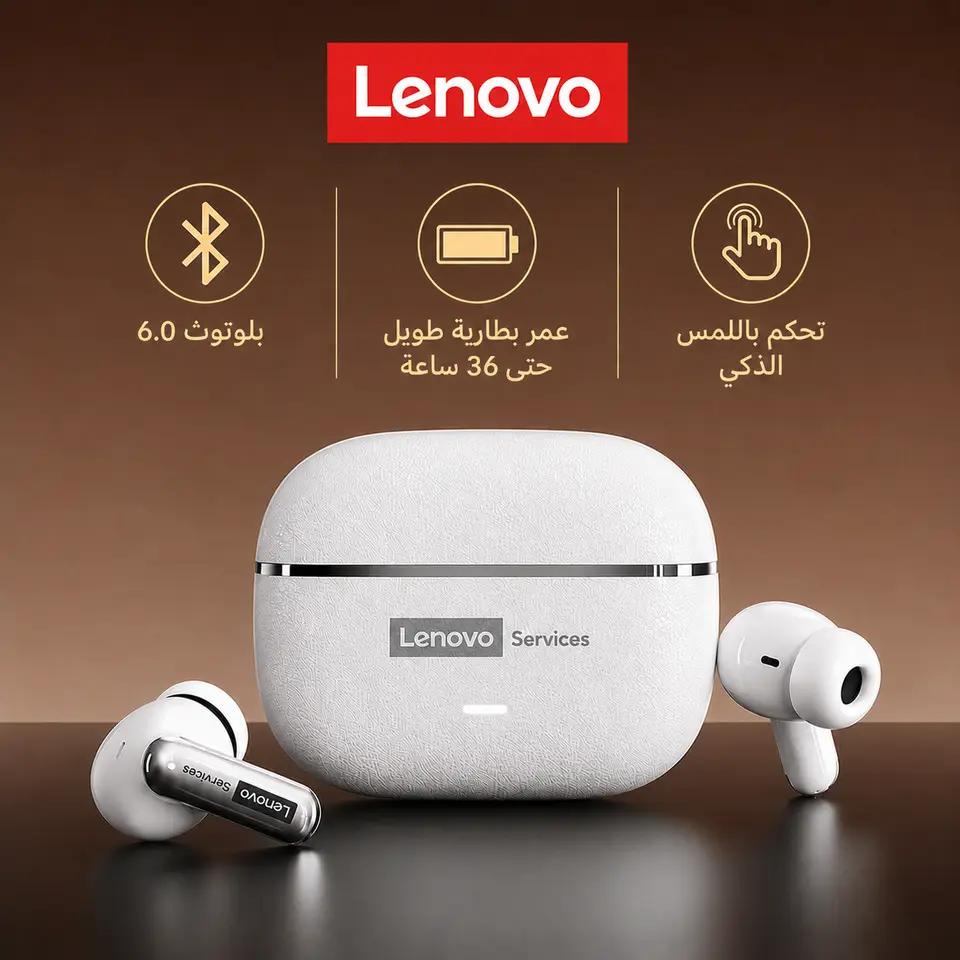 سماعات أذن لاسلكية من لينوفو LE208، بلوتوث V6.0، صوت HIFI، تصميم بملمس جلد، ميكروفون AI، تقليل الضوضاء، مكالمات HD