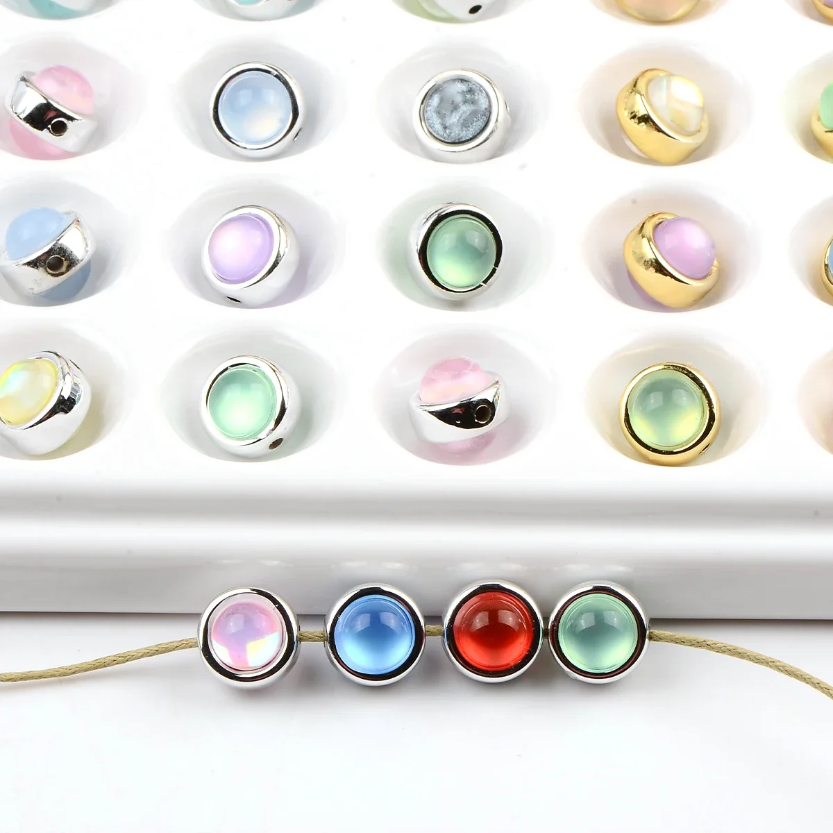 10pcs Assorted Varieties Double Sided Round Cat's Eye  Acrylic Beads Charm DIY Necklace Bracelet Jewelry Accessories Findings