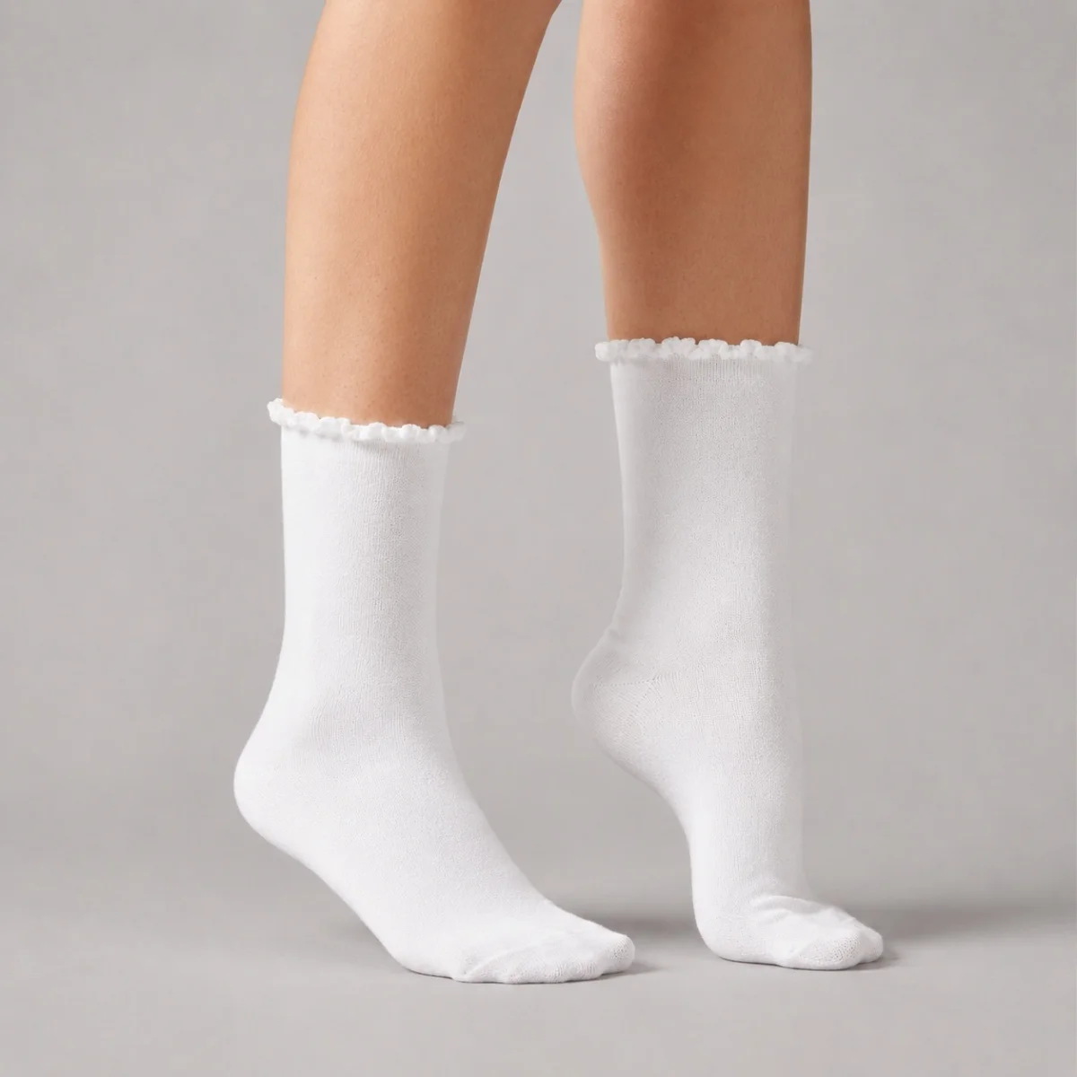5 Pairs of Black/White Women's Mid-Calf Socks, Solid Color with Ruffled Edges, Breathable, Comfortable, Soft, Skin-Friendly, Moisture-Wicking, Gentle, Fun, Korean-Style, Cute, Casual, Suitable for Spring, Summer, Autum