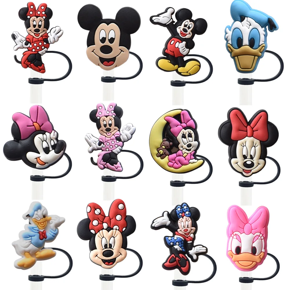 MINISO Disney Mickey Minnie Straw Cover Cap 1-12pcs 10MM Silicone Drink Straw Plug Reusable Splash Proof Drinking Cup Straw Cap