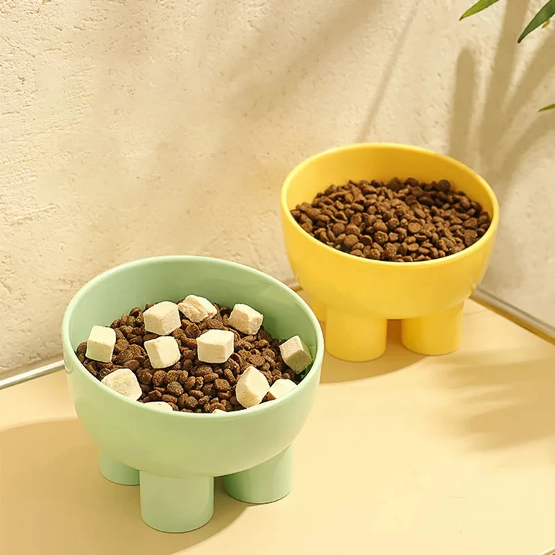 Macaron Elephant Leg Cat Bowl 15° Tilted Raised Neck Protection Pet Feeder Anti-Tip Food Water Dish
