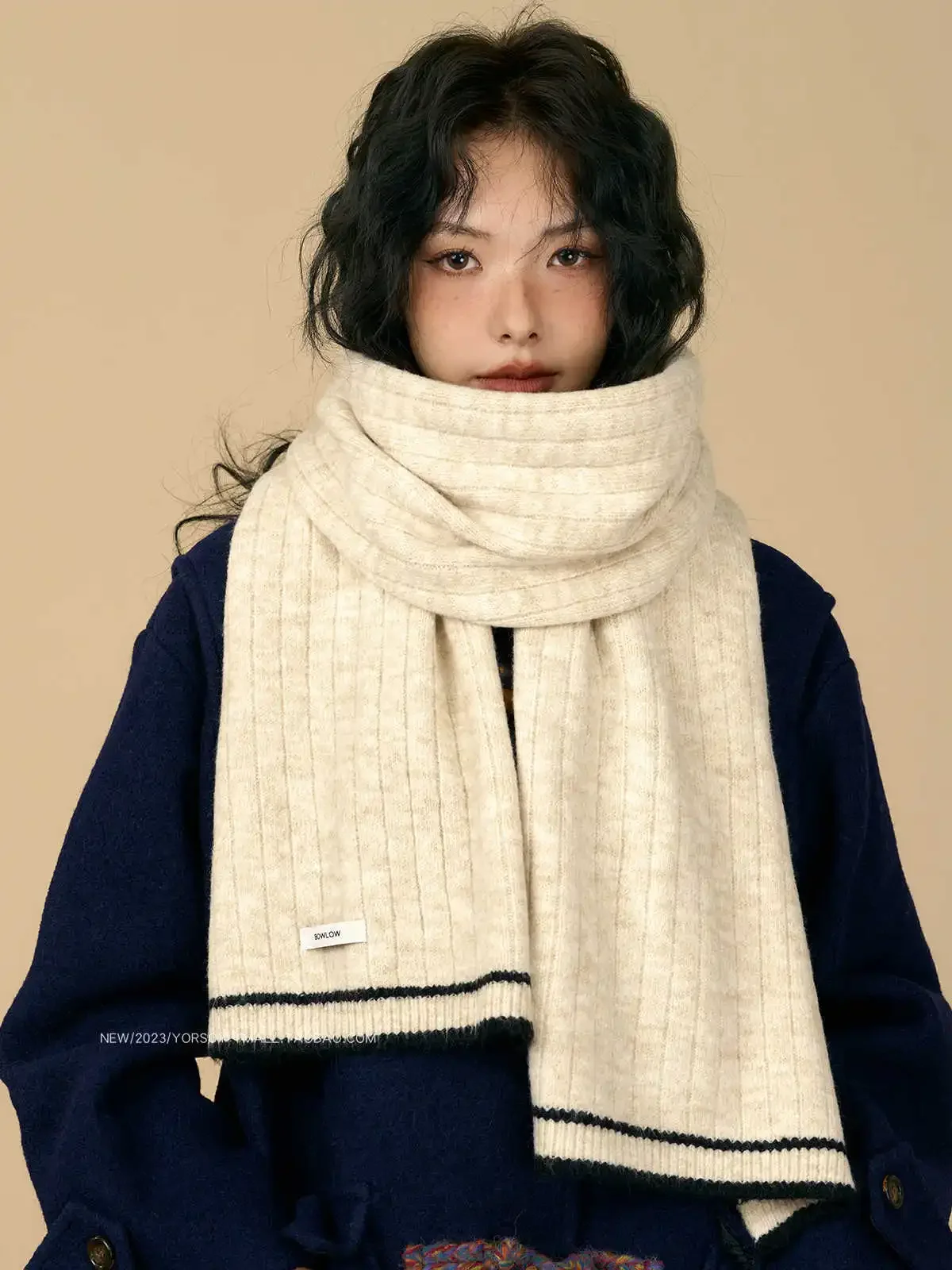 

Beige Scarf Girls Winter Retro College Wind Atmosphere Sense Of Students Couple Thickened Warm Scarf Men