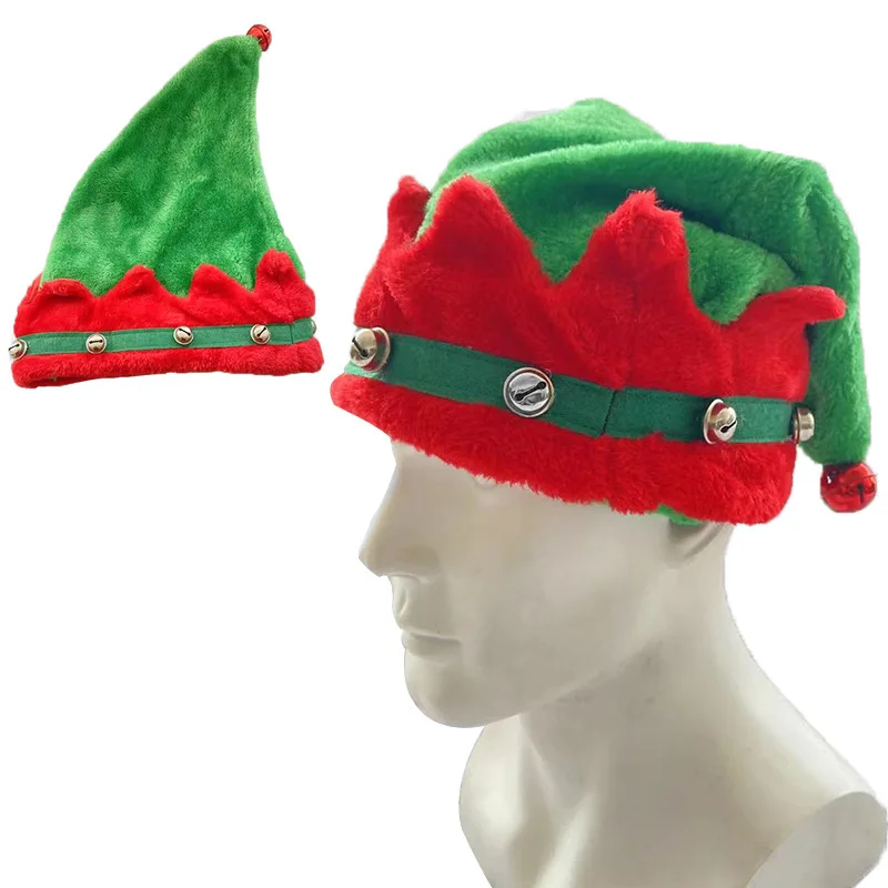 

Plush Red And Green Bell Elf Christmas Hat Christmas Party Decoration Supplies Winter Plush Cartoon Christmas Hat