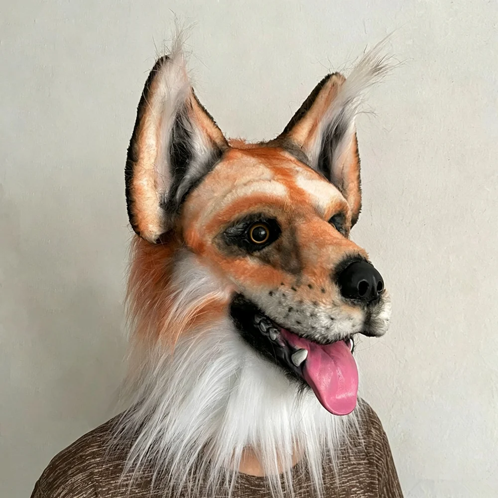 Pelzige Hundemaske Tier Wolf Ganzkopf für Halloween-Party Kostüm Cosplay Frauen Männer – Detail 4