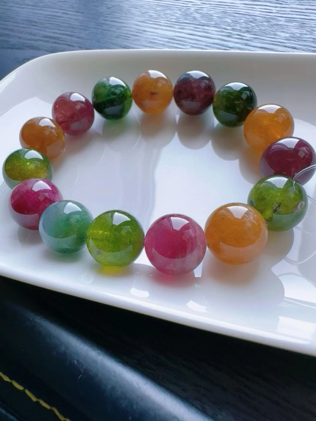 Natural Colorful Tourmaline Carved Clear Beads Bracelet 13.4mm Red Green Watermelon Tourmaline Women Men Jewelry AAAAAAA