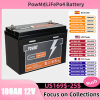 PowMr LiFePO4 12.8V 100AH Lithium Battery Pack Built-in BMS Parallel Series Solar Power System Lead-acid Energy Storage Battery