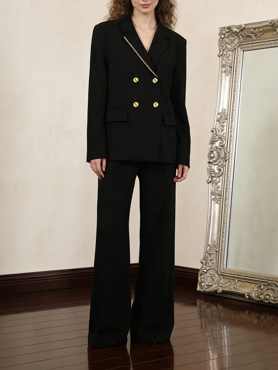 TWOTWINSTYLE, chaqueta bordada Vintage para mujer, cuello con muescas, manga larga, Patchwork, doble botonadura, chaqueta Formal ajustada para mujer