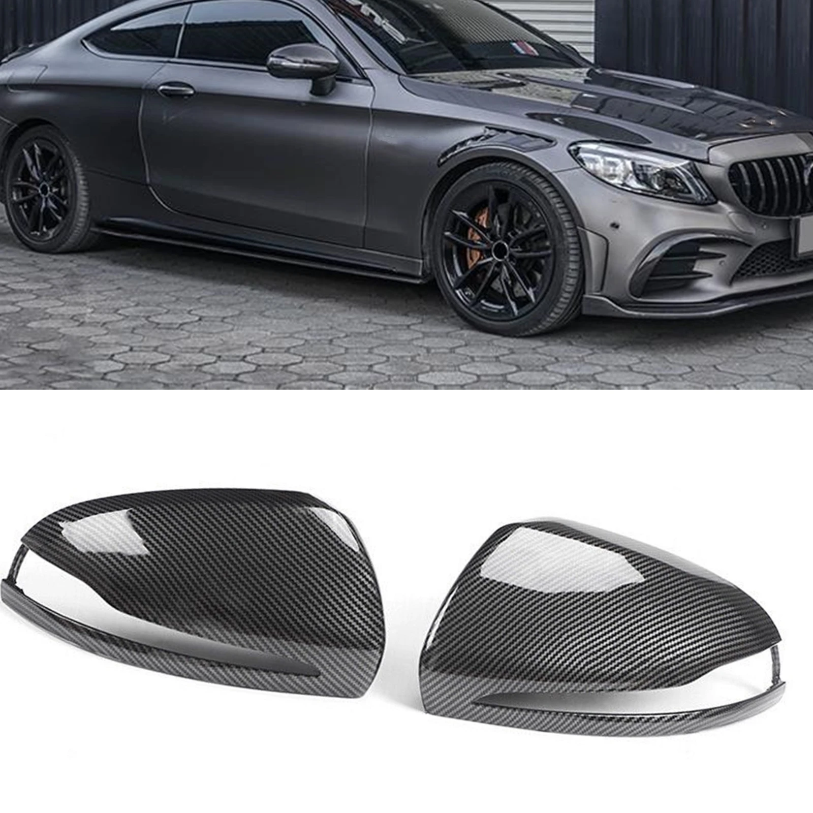 

For Mercedes Benz C E S Class W205 W213 W222 W257 W253 GLC X253 Carbon Fiber Look Car Exterior Shell Rear View Mirror Cover Cap