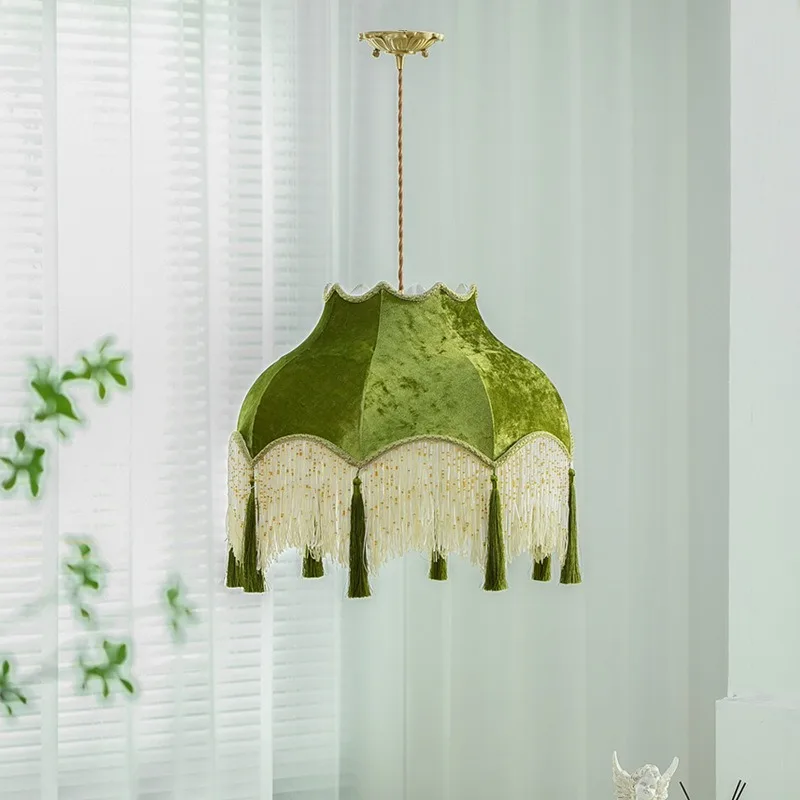 Green new Chinese style, fringed chandelier, wind fabric retro nostalgia