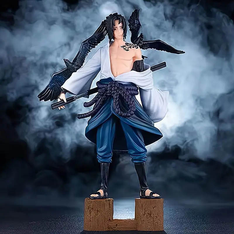 27CM Anime Naruto Crow Stump Adult Curse Uchiha Sasuke Manga Statue Kids Toys Action Figure Collectible Model Desktop Decor Gift