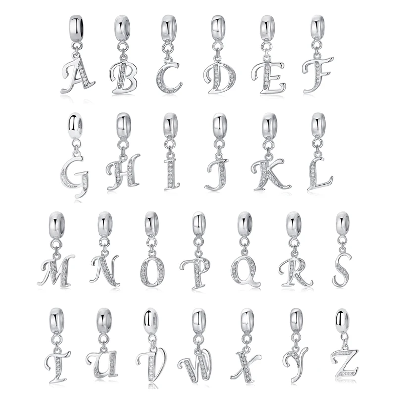 925 Sterling Silver Charms Oryginalny wisiorek z literą alfabetu A-Z Koraliki pasujące do bransoletek marki Naszyjniki Biżuteria Diy dla kobiet