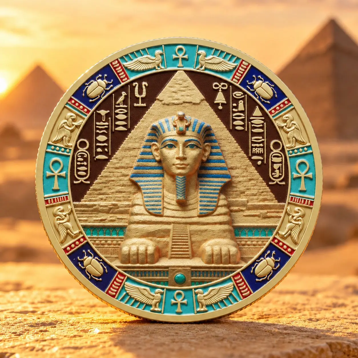 Ancient Egyptian Sphinx & Horus Eye Commemorative Coin Souvenir Collection Hieroglyphics ‌Historical Symbol Coin