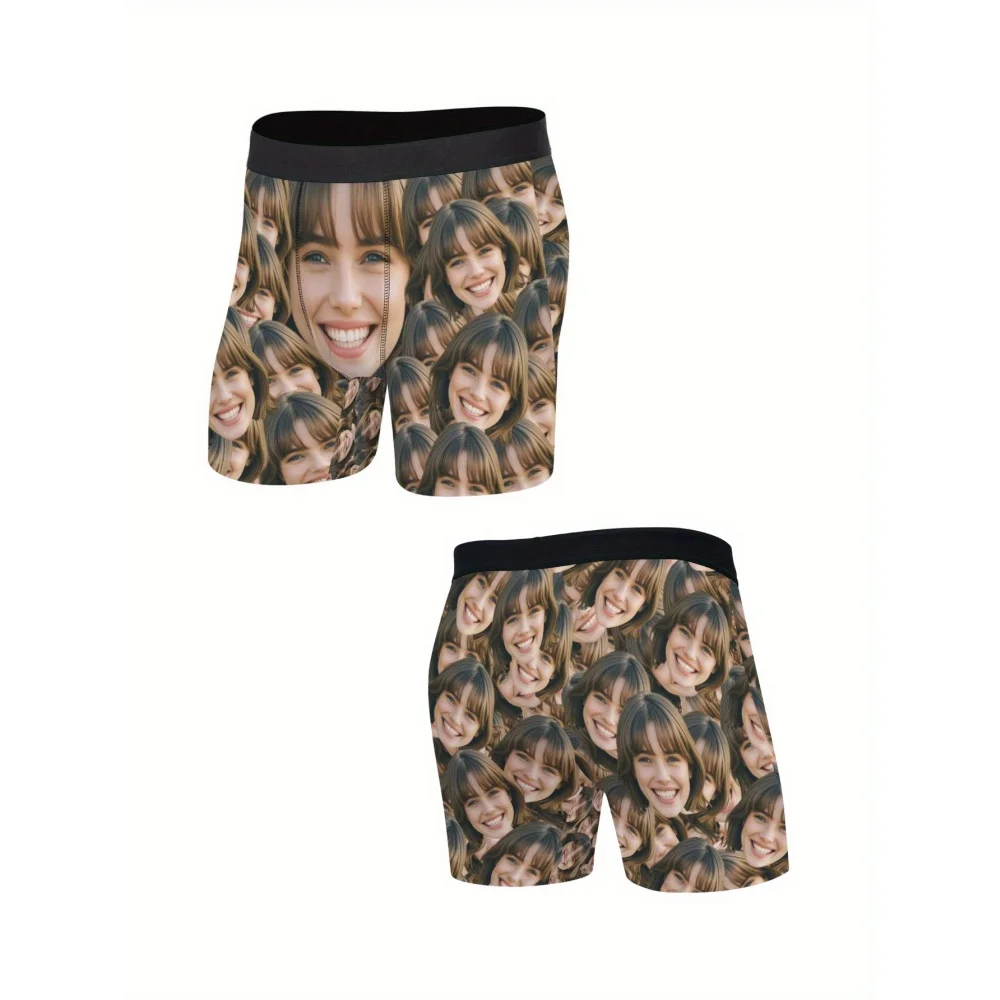 Funny Custom Photo Face Print Men Boxer Briefs, Personalized Picture Underwear Shorts Novelty Gift for Men Bachelor Party