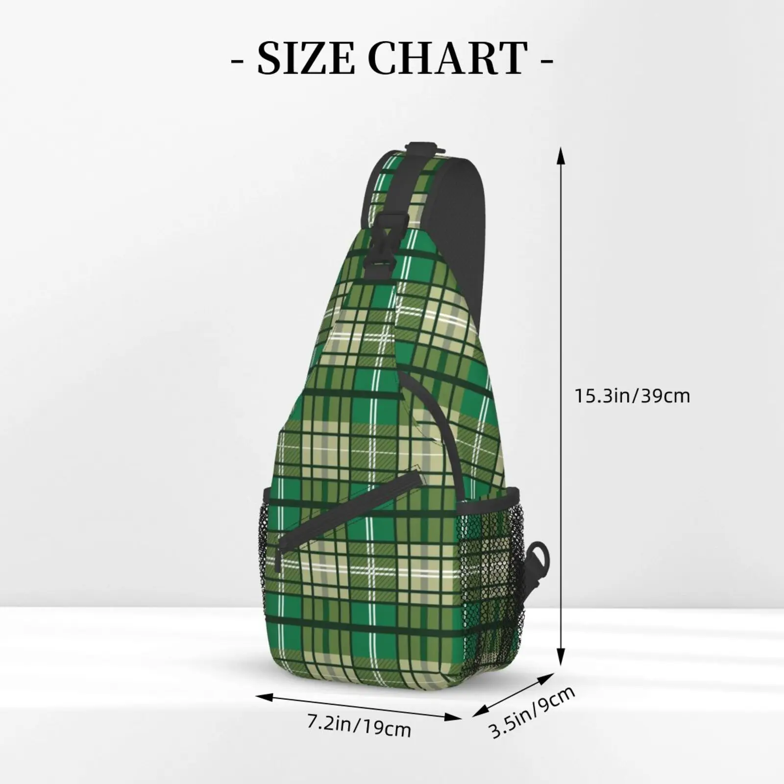 Tartan Green Scotland Chest Bag Cross Boy Pack Men Bags for Women Adjustment Casual Unisex Polyester Outdoor Running Bags