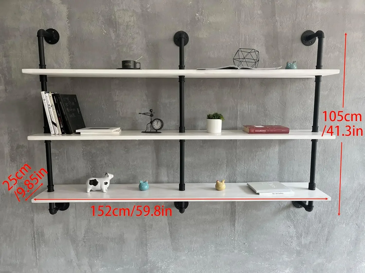 Shelving Rustic White Pipe Wall Shelves Industrial Shelves with Wood Planks Industrial Floating Shelves