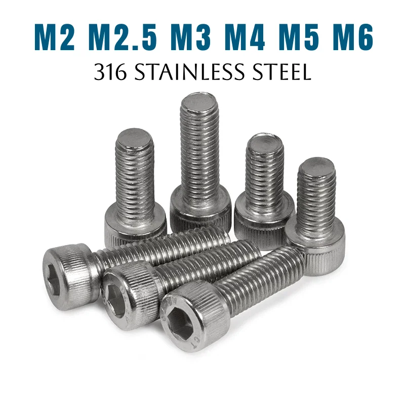 316 Stainless Steel M2 M2.5 M3 M4 M5 M6 Hexagon Hex Socket Cap Allen Head Bolts Screws Length: 4–150 mm