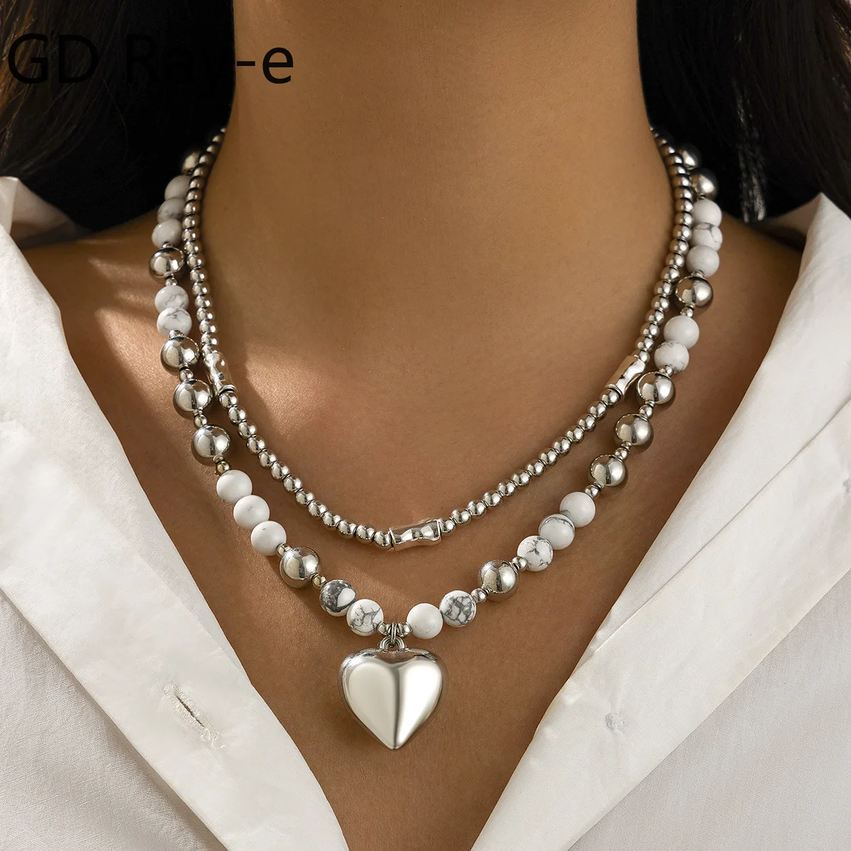 

CCB Ball Beaded Chain and Heart Pendant Necklace for Women Trendy Choker Collar on the Neck Accessories 2024 Fashion Jewelry