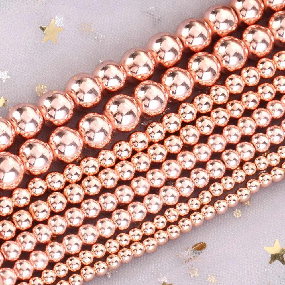 3/4/6/8/10mm Natural Stone Beads Rose Gold Color Hematite Round Loose Spacer Beads for Jewelry Making DIY Crafts Bracelet Crafts