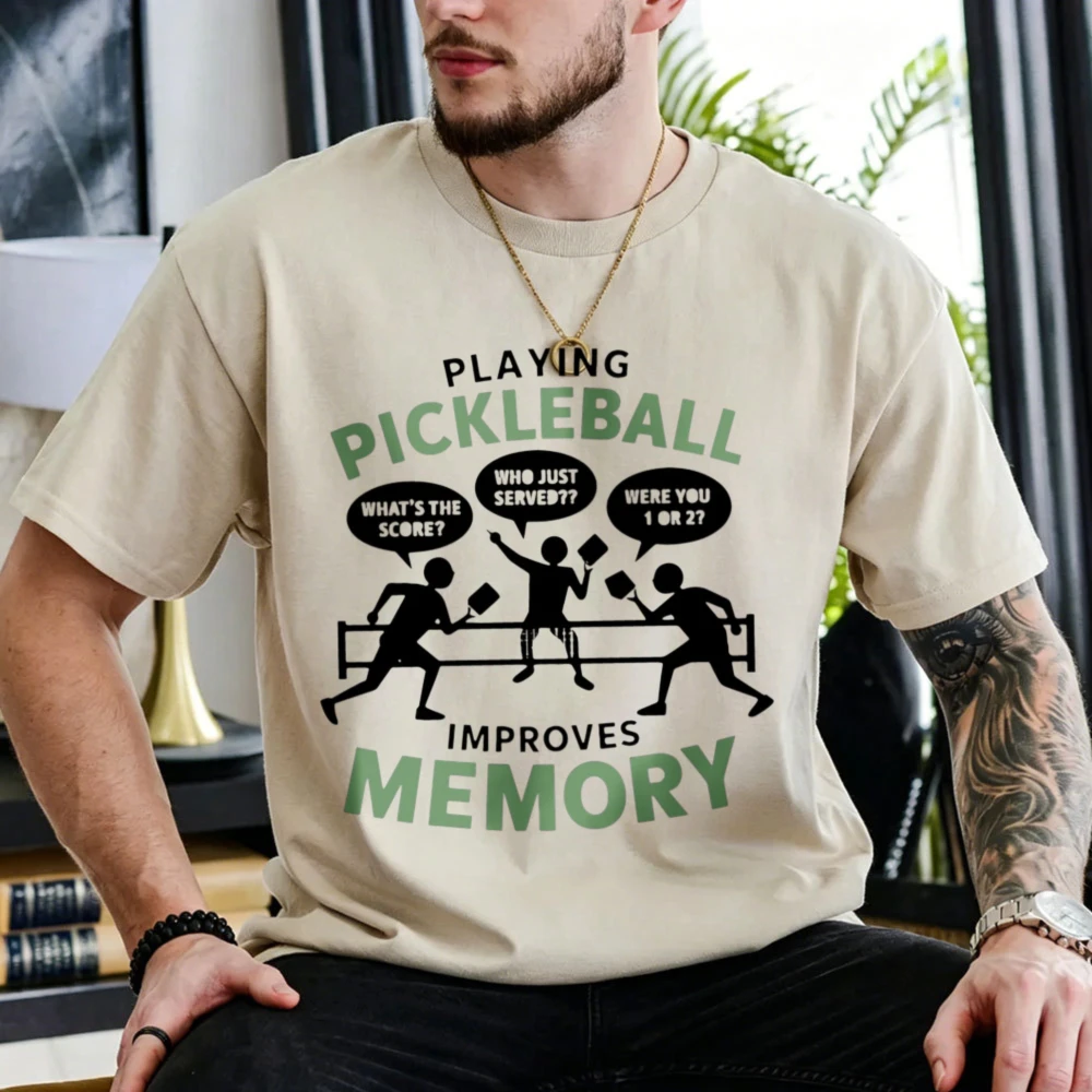 Playing Pickleball Improves Memory Player Silhouette Speech Bubble Graphic Unisex Cotton T-Shirt Outdoor Sports Humor Athlete