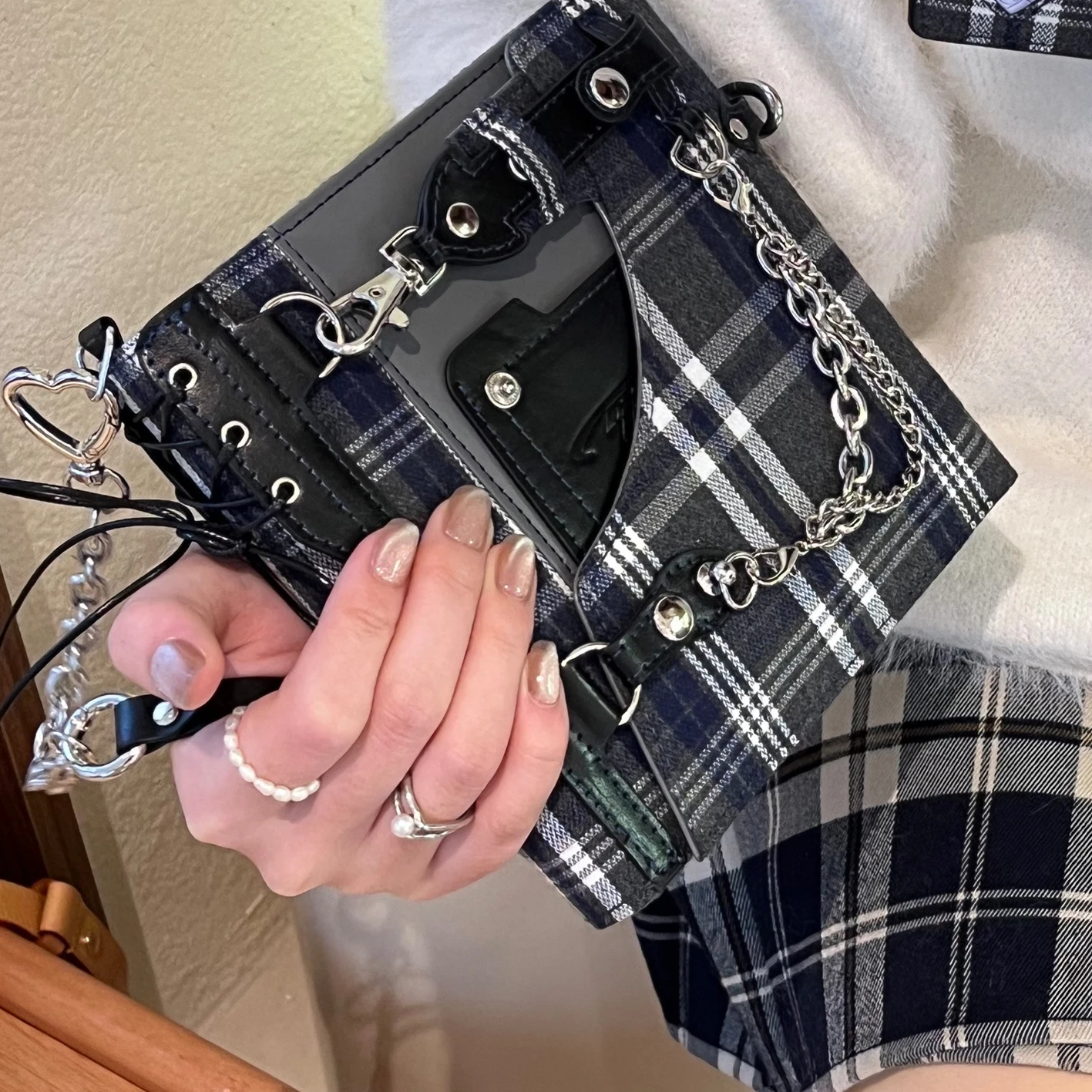 

Denim Binder Y2K Pleated Skirt A7 Loose-Leaf Notebook for Girl Grid Pattern Mini Jeans Photo Card Holder