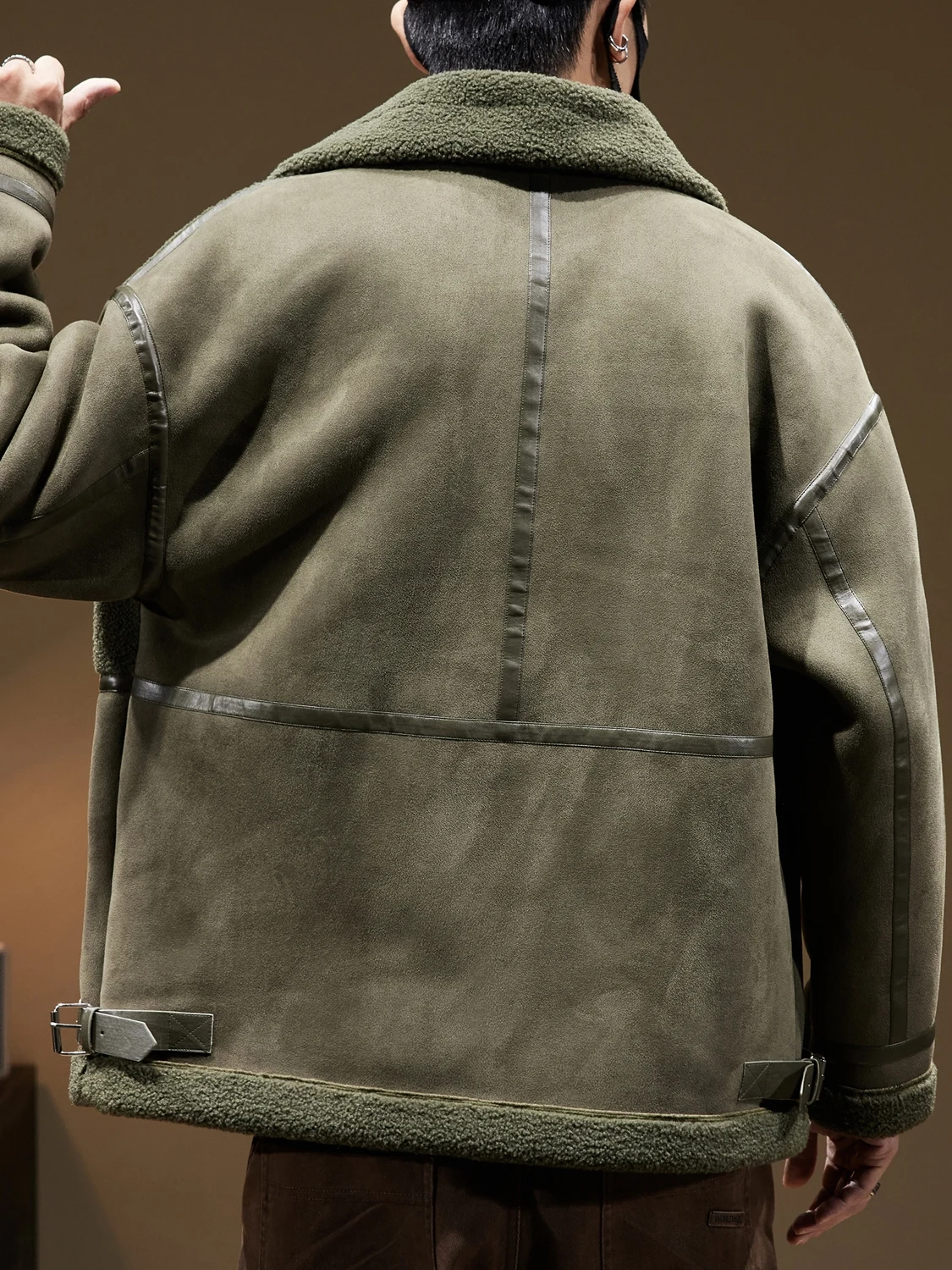 

Зимнее длинное пальто из меха ягненка 2025 года, мужское повседневное длинное пальто-стойка, теплая и слэ, высококачественная верхняя одежда