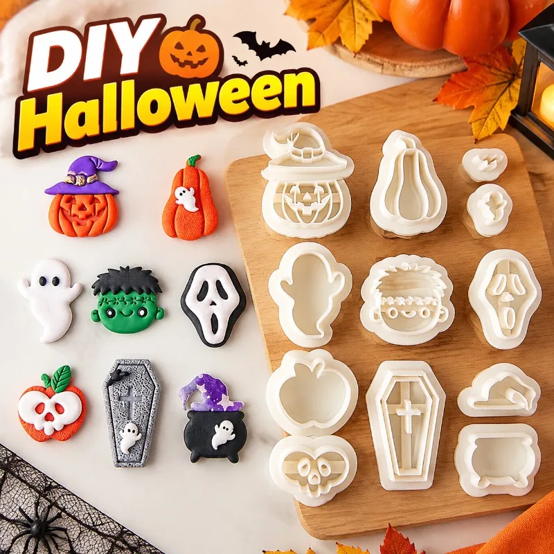 Cartoon Halloween Polymer Clay Earring Cutter Mold Pumpkin Frankenstein Clay Pendant Cutting Template DIY Handmade Jewelry