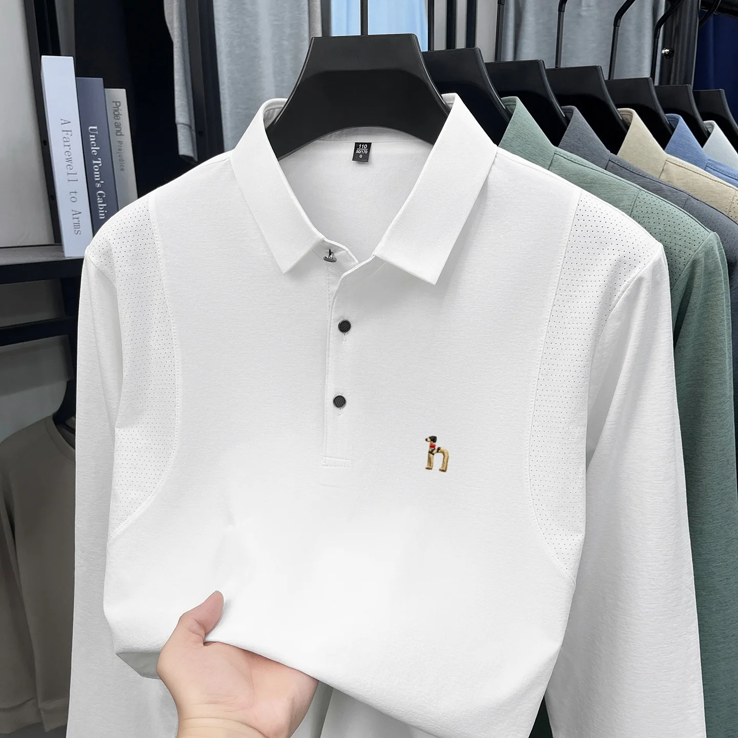 Designer brand men's long sleeved T-shirt Korean version fashion cartoon little puppy embroidery comfortable cooler polo shirt