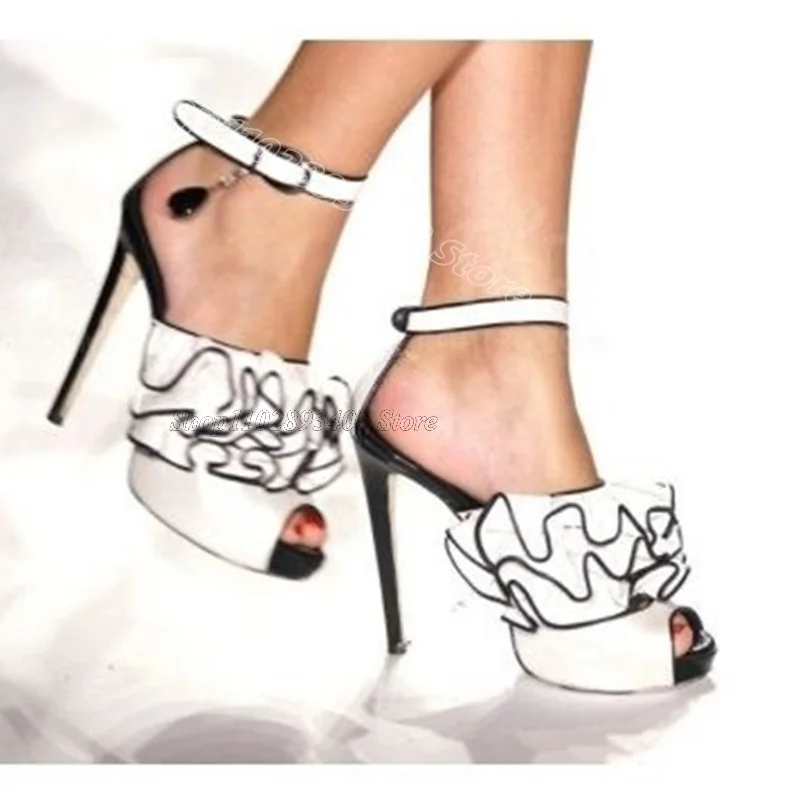 

White Trim Decor Stiletto Sandals Peep Toe Ankle Buckle Casual Summer New Fashion Design for Women Sandals Zapatos Para Mujere