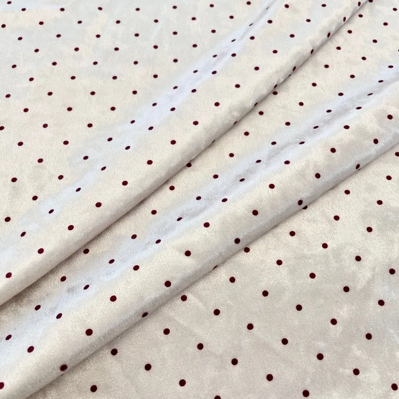 

Milk White Base Wine Red Polka Dot Velvet Fabric Dress Pants Curtains Home Clothes Handmade Diy Sewing Clothing Cloth