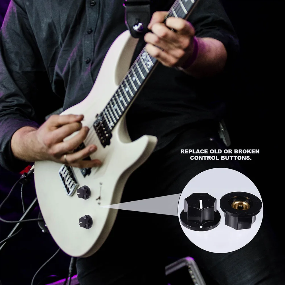 

2 Pcs Electric Guitar Bass Speaker Effect Knob Cap Tone Volume Control Knobs Brass Potentiometer Plastic