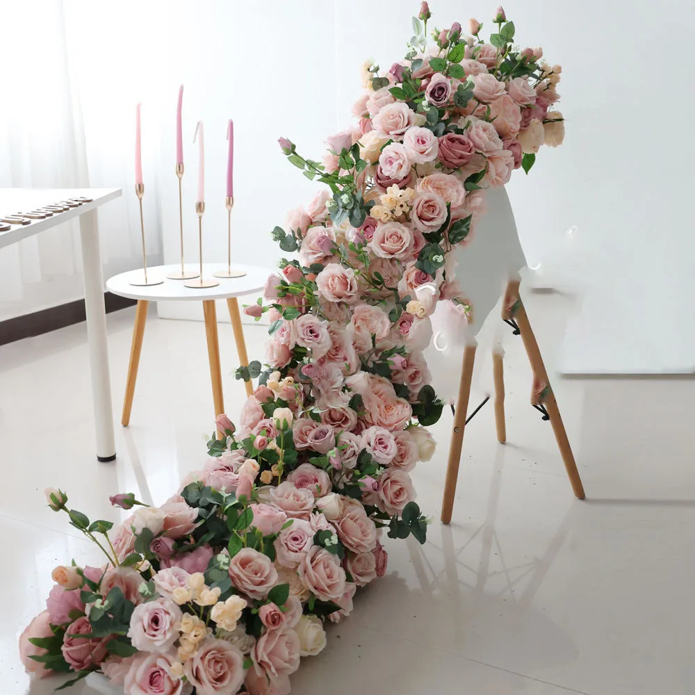 

Artificial Floral Flower Runner Guide Flower Table Background Hall Simulation for Wedding Party Decoration