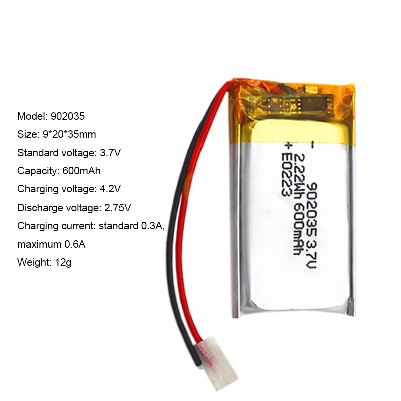 902035 3.7V 600mAh 1-15pcs Lithium Polymer LiPo Rechargeable Battery Replace cells For Mp3 DIY PAD DVD E-book bluetooth headset