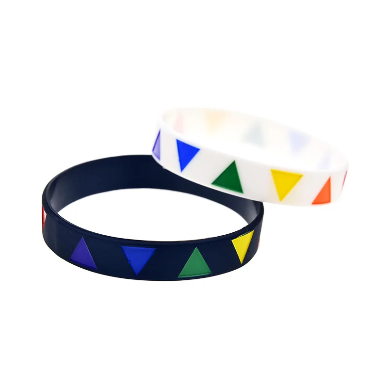 1 PC 1/2 Zoll breites, mehrfarbiges Armband aus Silikon mit geometrischem Logo, trendiger Schmuck für Liebhaber – Detail 6