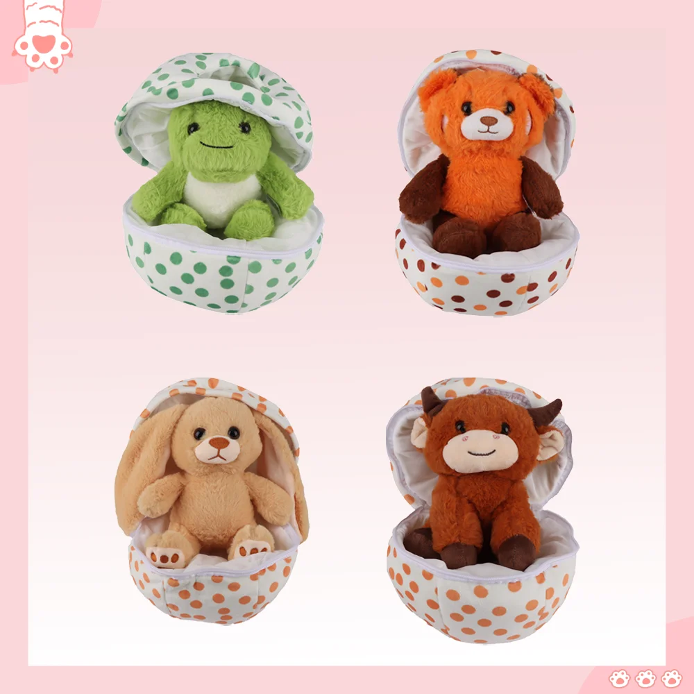 

2 In 1 Rabbit Dinosaur Raccoon Cattle Plush Toys Animal Baby In A Egg Cute Hugging Sleeping Pillow Eggshell Animals Kids' Gifts