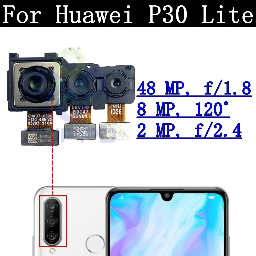 Original Front and Main Back Camera Flex Cable for Huawei, P30 Lite, P30lite, Rear Camera Frame Holder Lens Cover  Parts