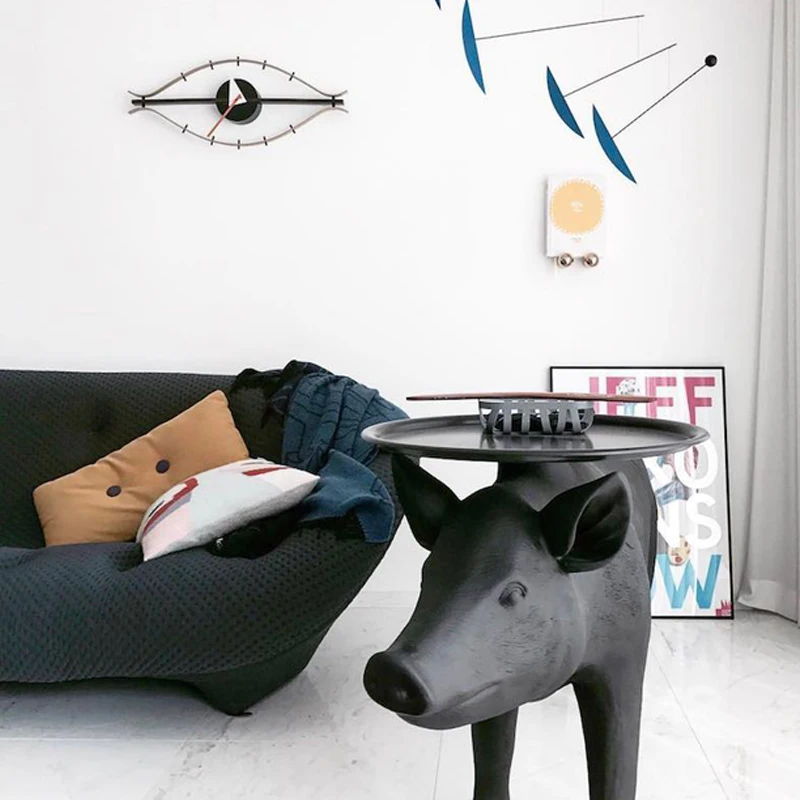 Pigtable nórdico simples criativo personalizado animal preto fibra de vidro mesa lateral lobby sala estar ornamento luz